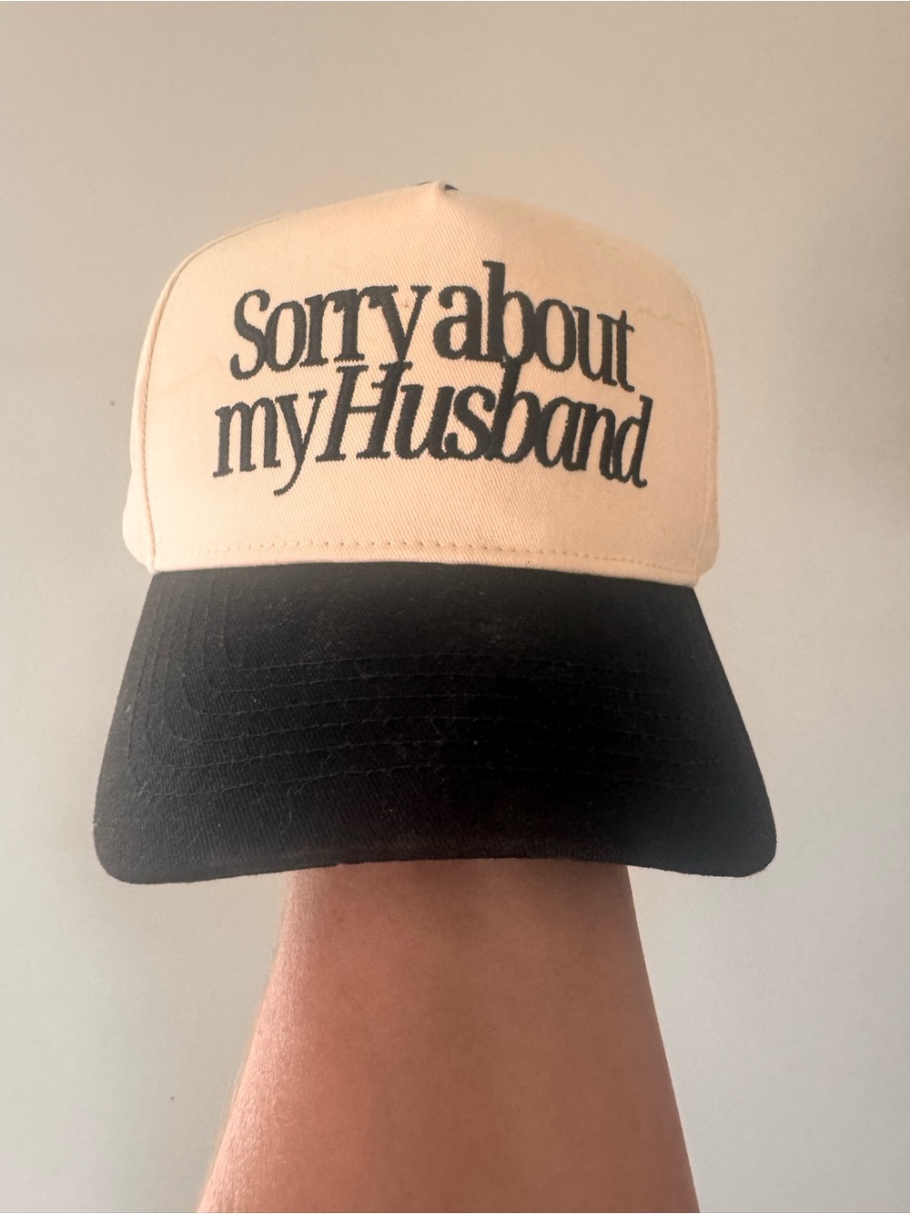 Sorry About My Husband Two-Tone Baseball Cap - Beige & Black
